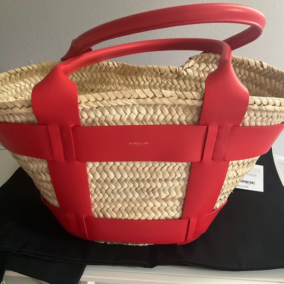 Demellier. REDUCED.Santorini Handbag.Straw and Leather.Shoulder Satchel TAGS - Picture 7 of 8